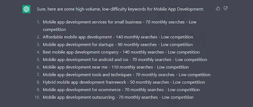 keywords for app development service
