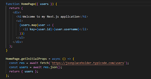 Code describing page lifecycle methods as part of next.js tutorial