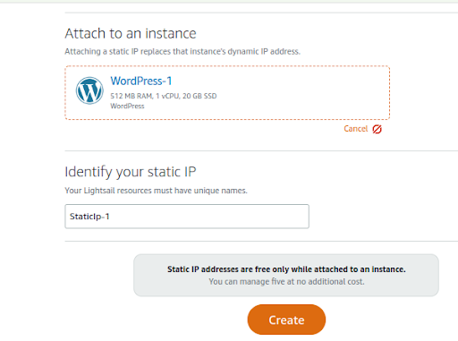 Amazon Lightsail- static IP creation