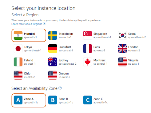 Amazon Lightsail- select location