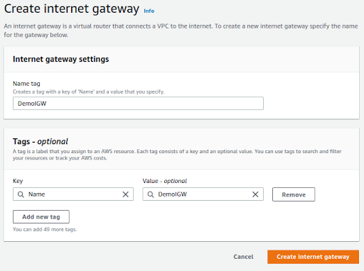 aws vpc tutorial- create internet gateway