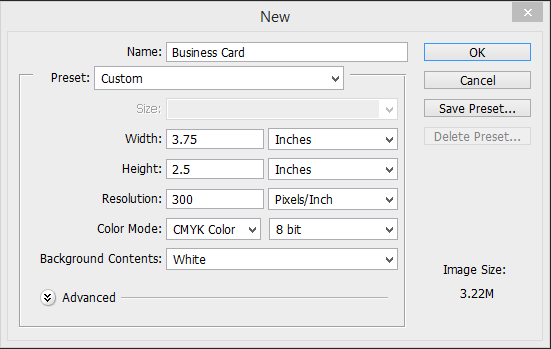 Size For Business Card In Photoshop