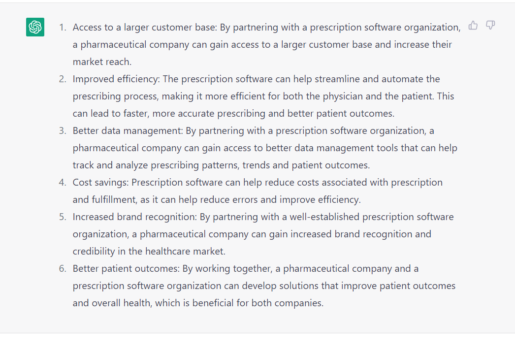 What are the reasons for a pharmaceutical company to partner with a prescription software organization
